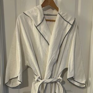 White Hooded Bathrobe with Black Trim